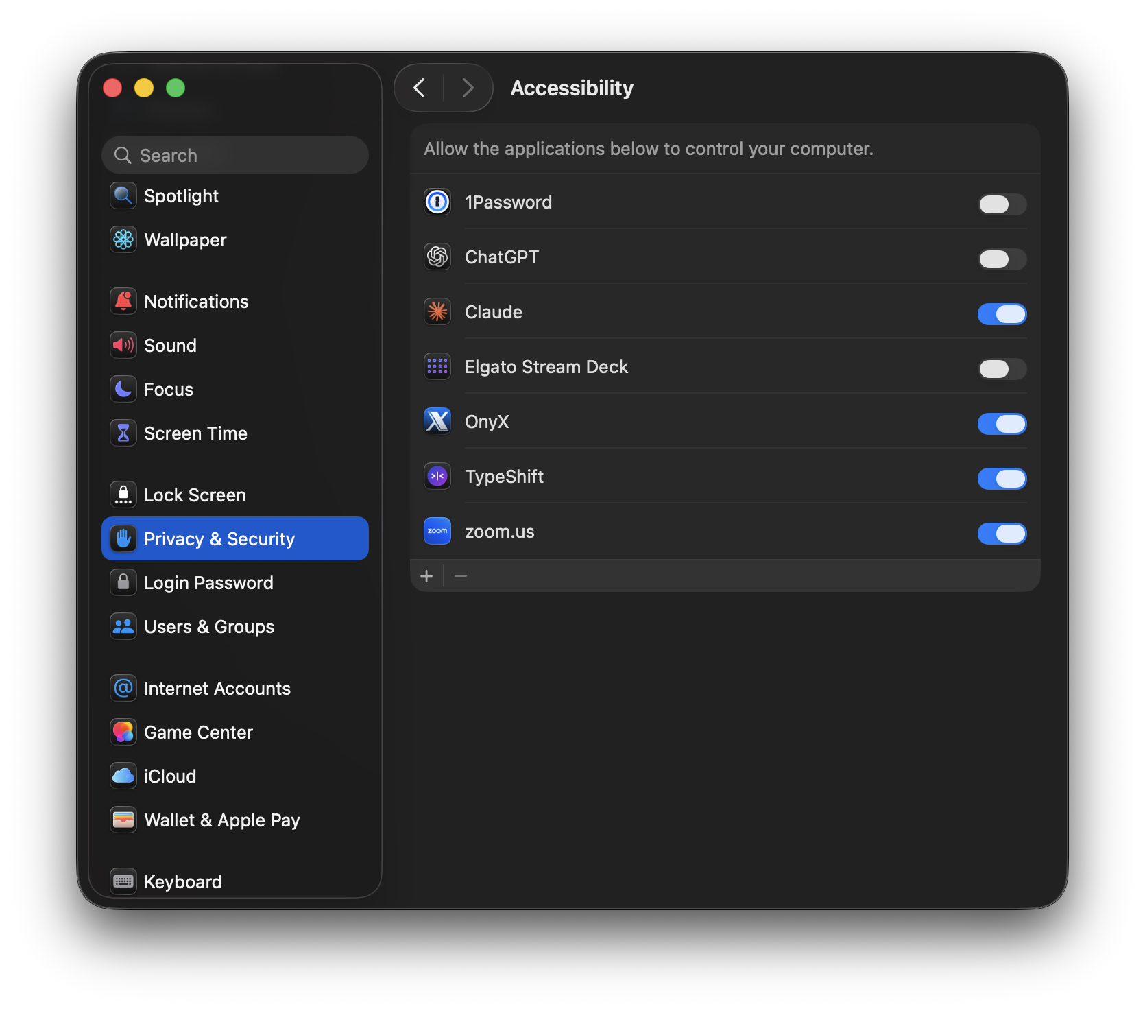 System Settings Accessibility showing TypeShift enabled