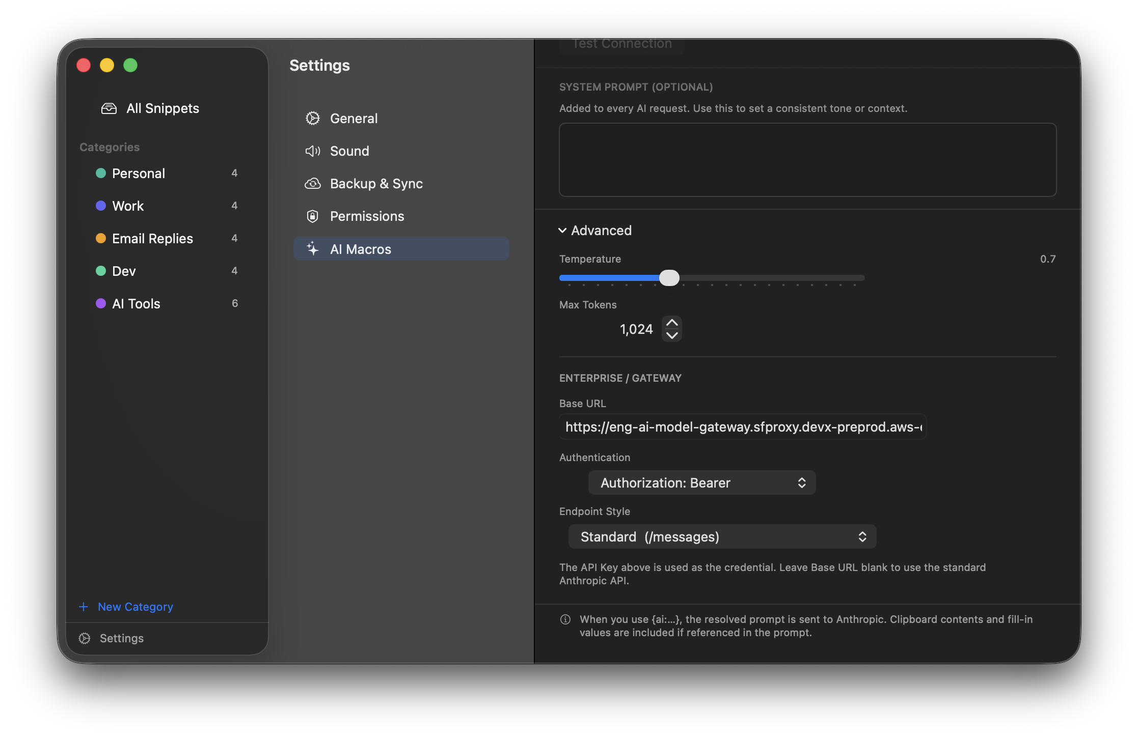 AI enterprise gateway settings