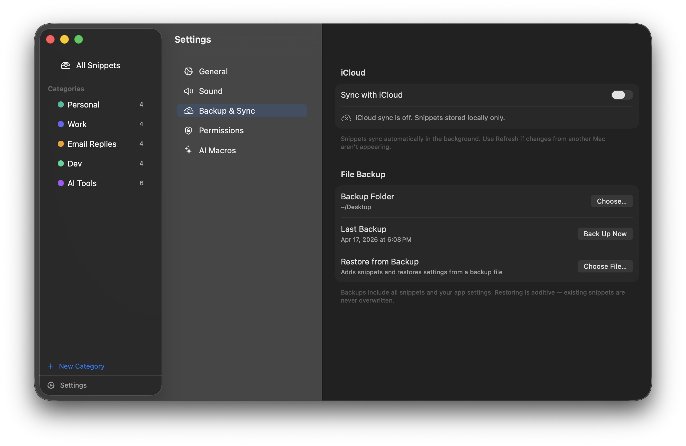 iCloud sync settings